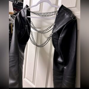 Rad AF Black leather Chain spiked spiked shawl jacket shrug
